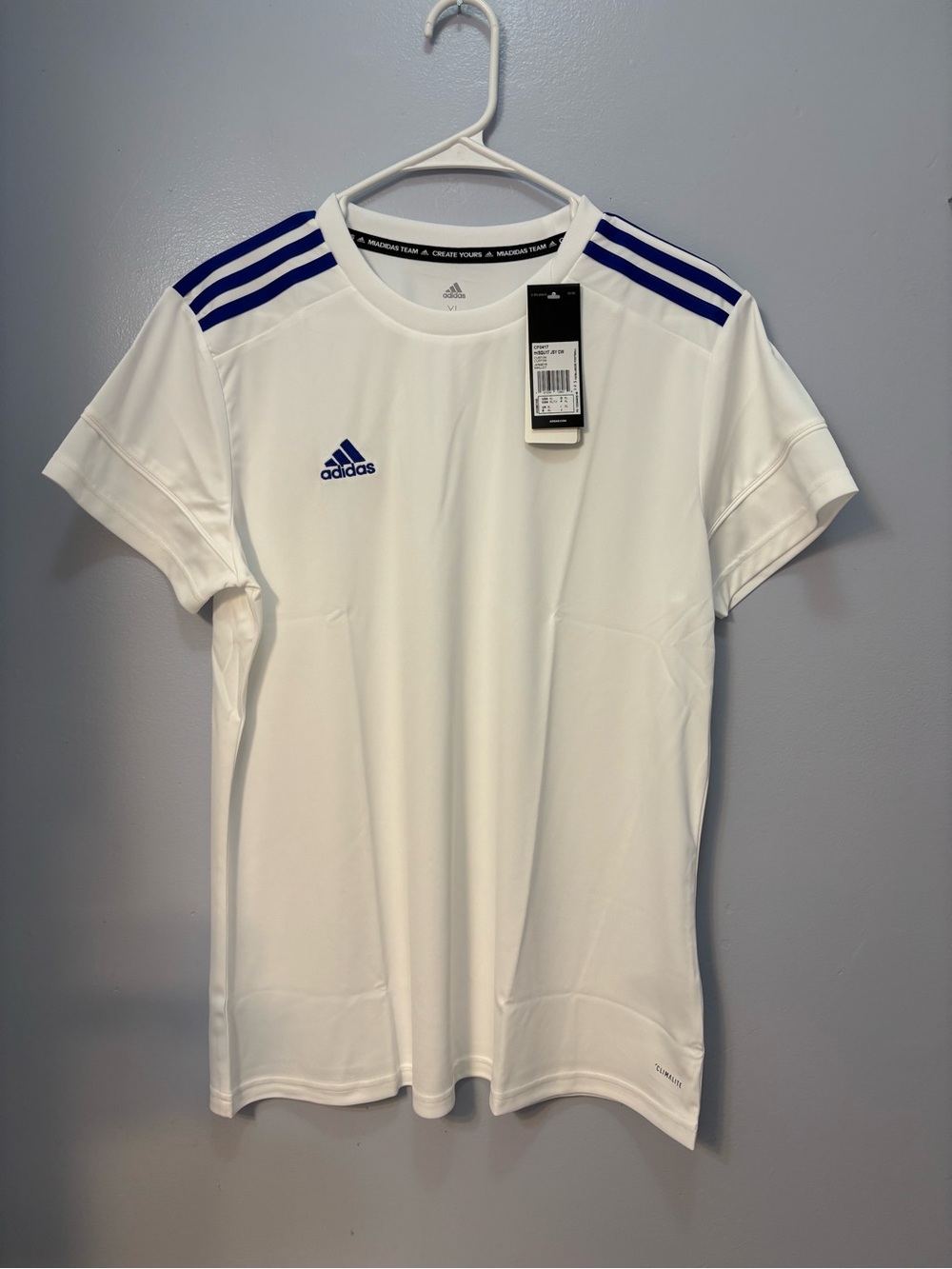 adidas Custom mi Squadra 17 Soccer Jersey White/Royal Blue Size XL NWT